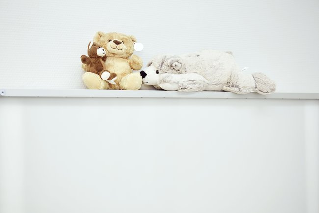 Teddybären auf einem Regal.