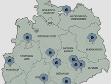Ausschnitt einer Deutschlandkarte mit markierten Standorten